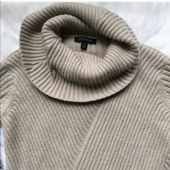 ANN TAYLOR Alpaca Wool Ribbed Cowl Neck Sweater - Picture 2 of 4